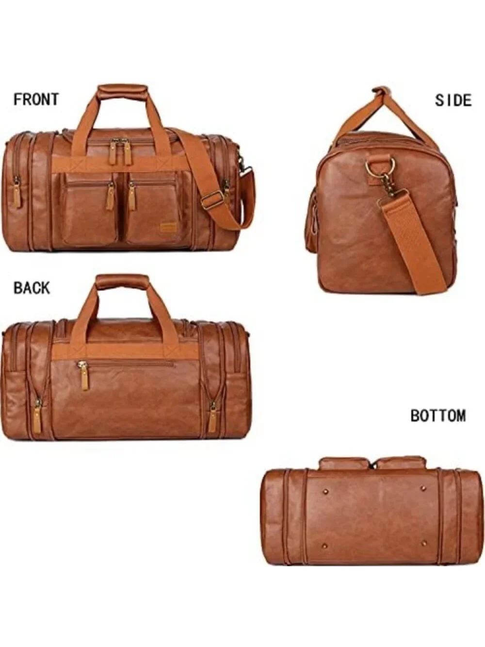 Stylish Vegan Leather Weekender Duffel Bag - Travel, Overnight & Sports Carry-On